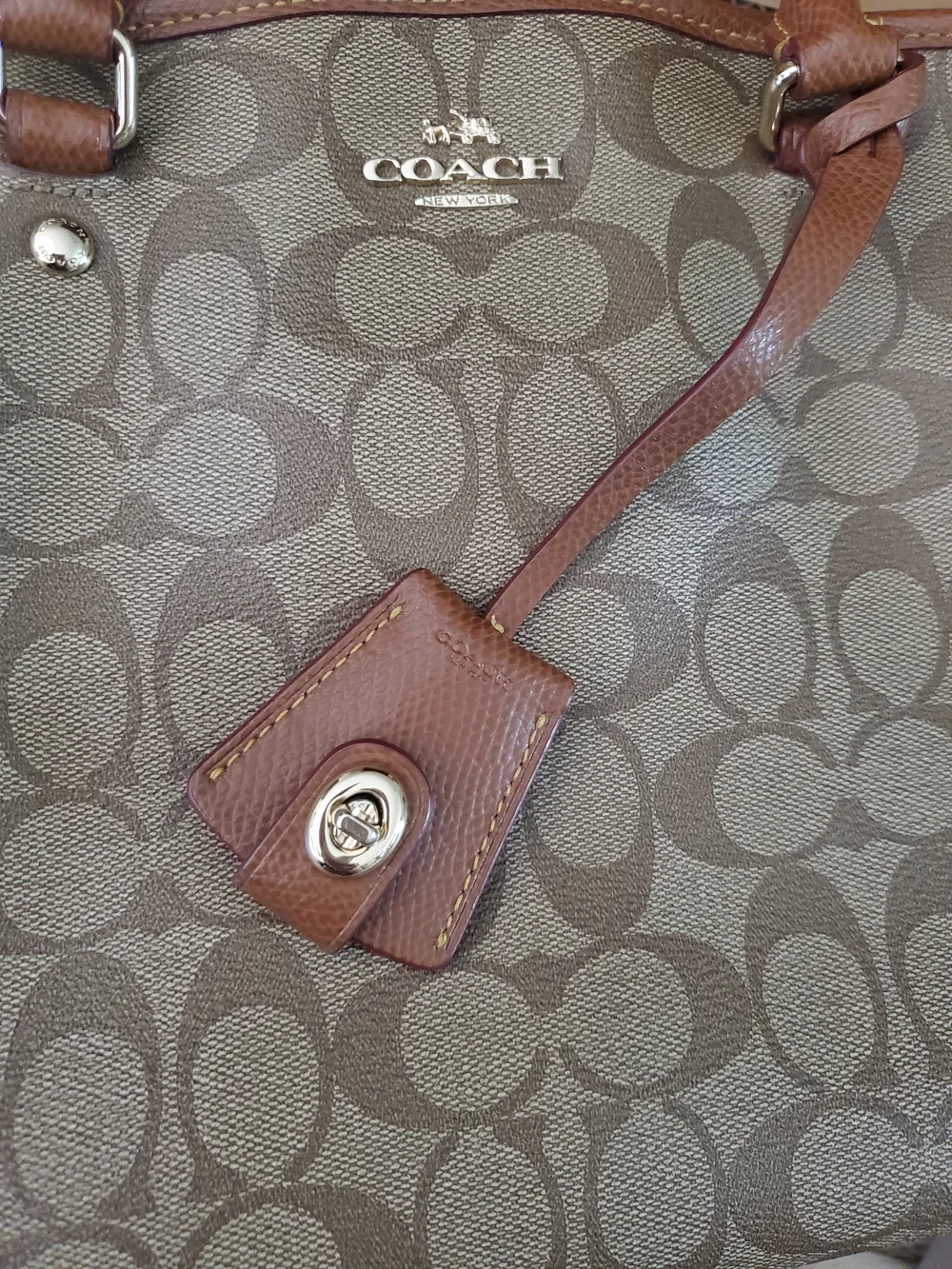 Coach Signature F34608 Margot Brown Canvas Tote Bag with Leather Trim - Picture 9 of 16